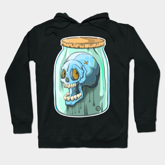 The Skull Blue Head in a Glass Jar - Keep it Fresh - Dark skull Art - Dia De Los Muertos Hoodie by Scriptnbones